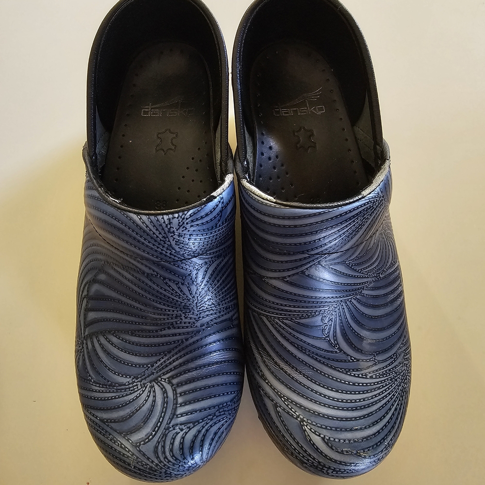 Dansko Blue Patterned Clogs